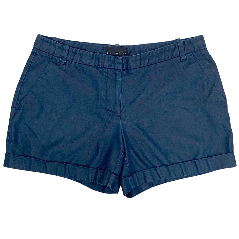 Attention Womens Navy Blue Cuffed Chino Shorts Size 6 Stretch Cotton Blend